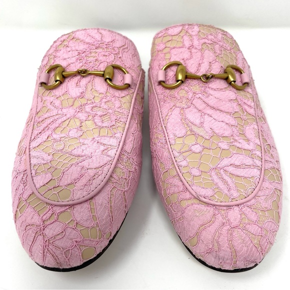 Gucci Princetown Lace Leather Horsebit Mules Size 37 Size 7 Sugar Pink - Picture 4 of 16